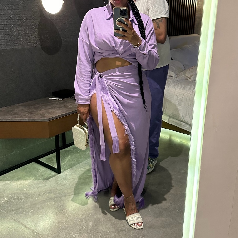 Lavender Two-Piece Wrap Skirt Set